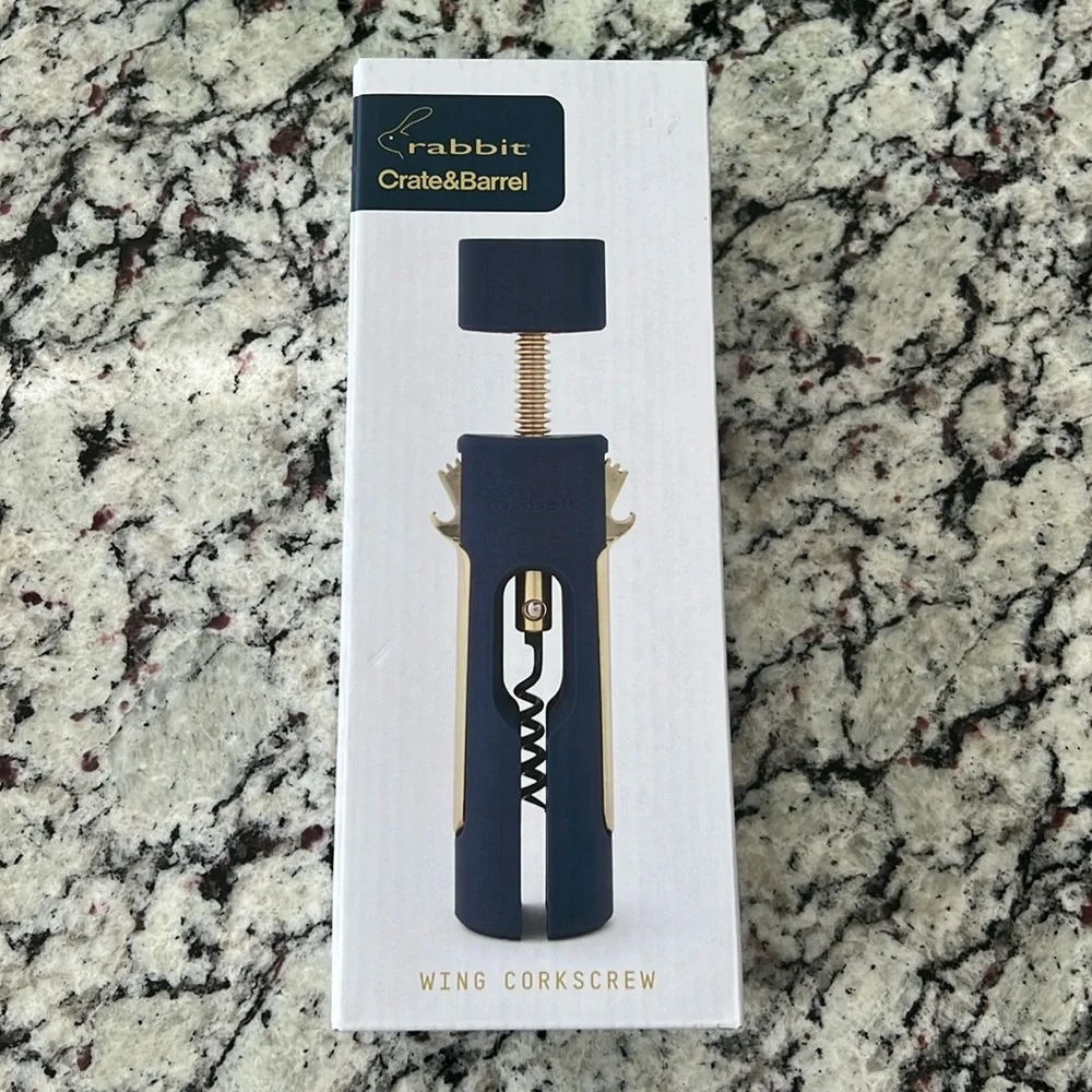 NIB Rabbit Crate&Barrel Wing Corkscrew Navy/Gold